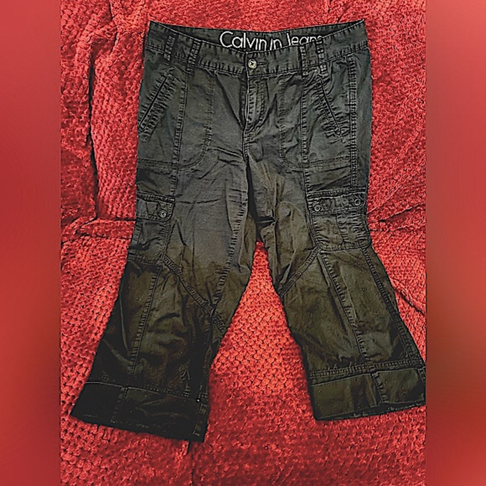 Charcoal Black Calvin Klein Cargo Capri Cropped Pants